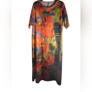 Vintage Vibrant Multicolor Dress Size XXL Boho Artsy Loungewear Beachy Hippie